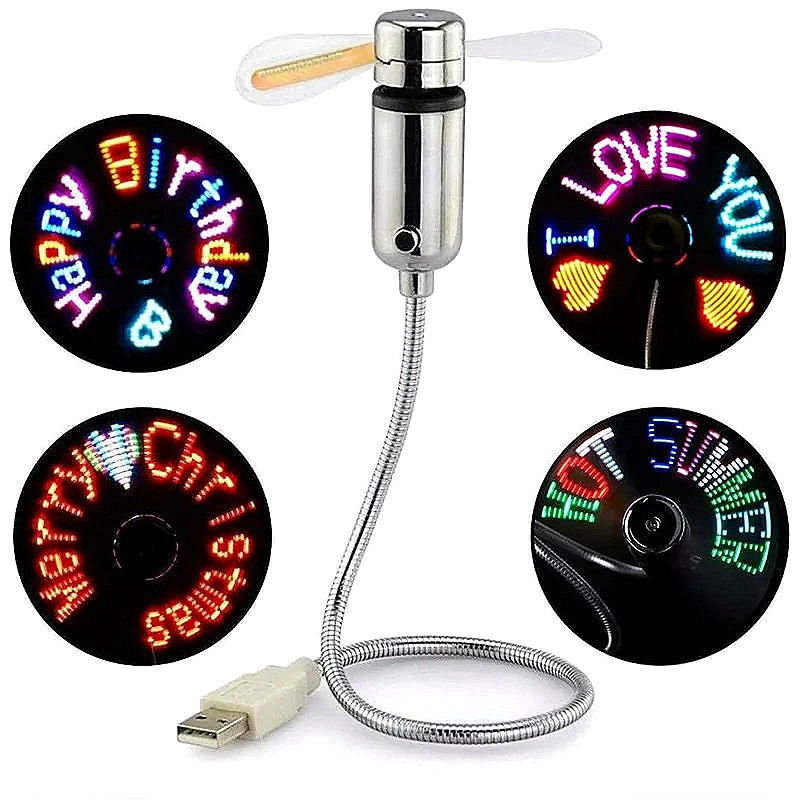 Electronics And Gadgets Ce - ポータブルUSB LEDメッセージファン、プログラム可能なRGBライトグースネックファン、ホームオフィスコンピュータ用充電式ファン、電子ガジェット