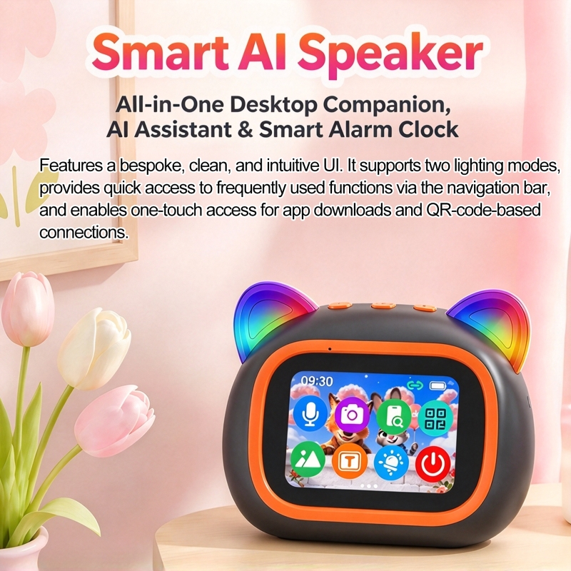 Bluetooth Speaker - AIスマートスピーカー 4.0インチHD TFTディスプレイ RGBナイトライト アラームクロック Bluetooth通話