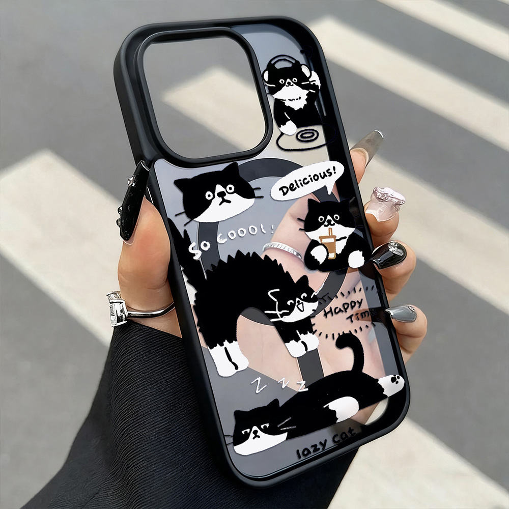 Wireless Charger - 面白い黒猫ワイヤレス充電対応スマホケース iPhone 17 16 Pro Max