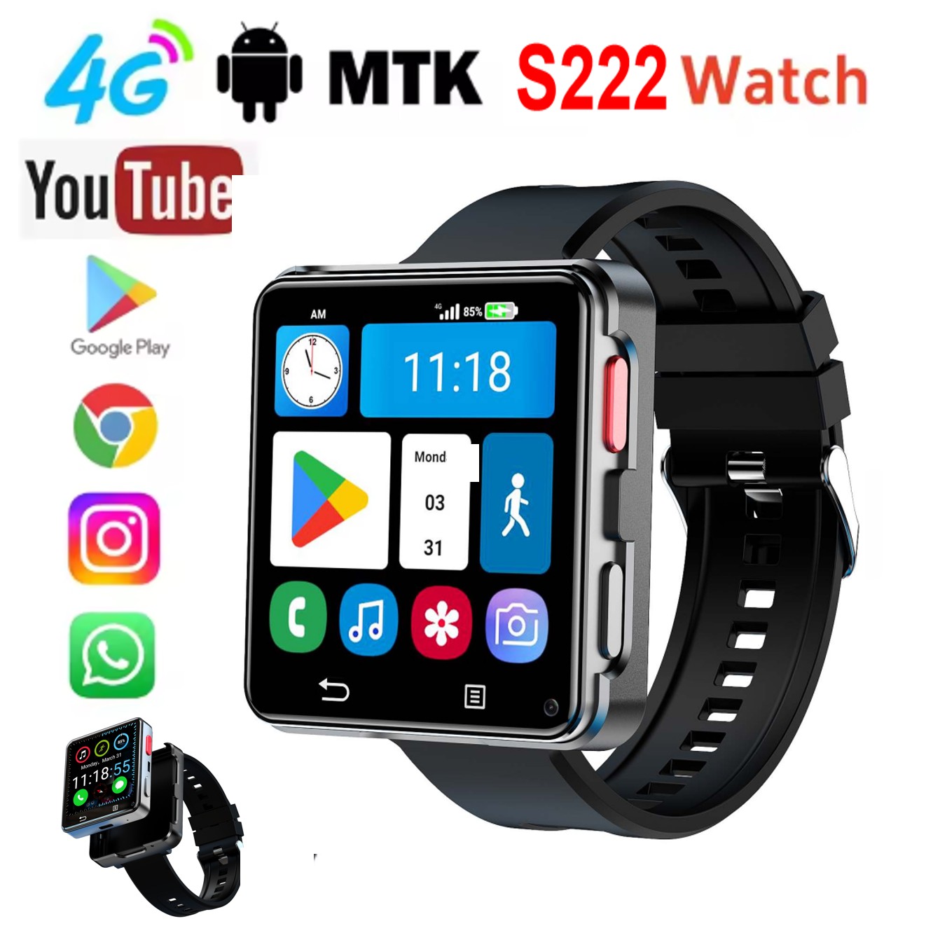 Smart Watch - S222 スマートウォッチ 4G SIMカード 4GB RAM