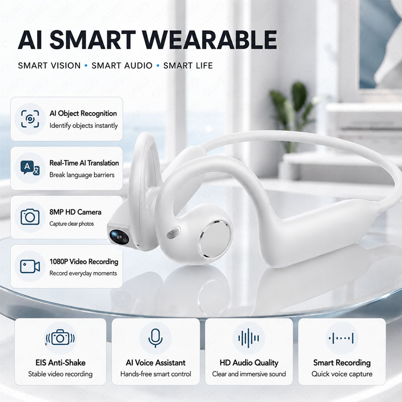 Headphones Wireless - ワイヤレススポーツBT 5.4ヘッドホン、800Wカメラ、1080Pビデオ録画、WiFi伝送、音楽再生、快適な装着感