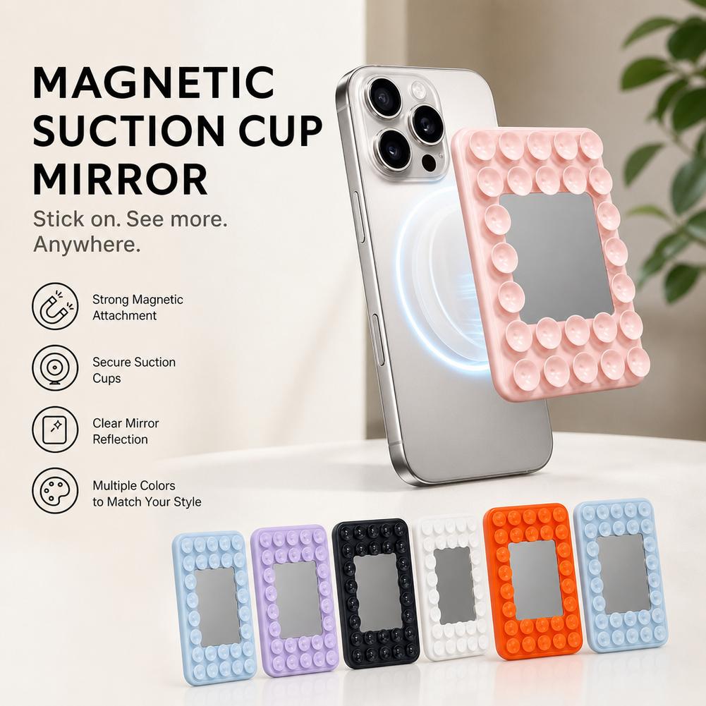 Phone Holder - マグセーフ対応iPhone用マグネット式吸盤スマホホルダー（ミラー付き）、シリコン製ハンズフリー壁掛けスタンド（自撮り・動画撮影用）