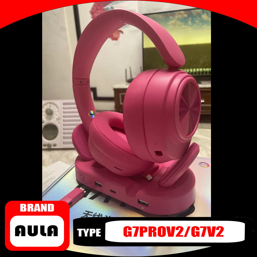 Headphones Wireless - AULA G7 Pro V2 オーバーイヤーヘッドホン。6つの接続モードに対応。53mmダイナミックドライバー搭載。ワイヤレスBluetoothゲーミングヘッドセット。G7V2。耐久性に優れている。