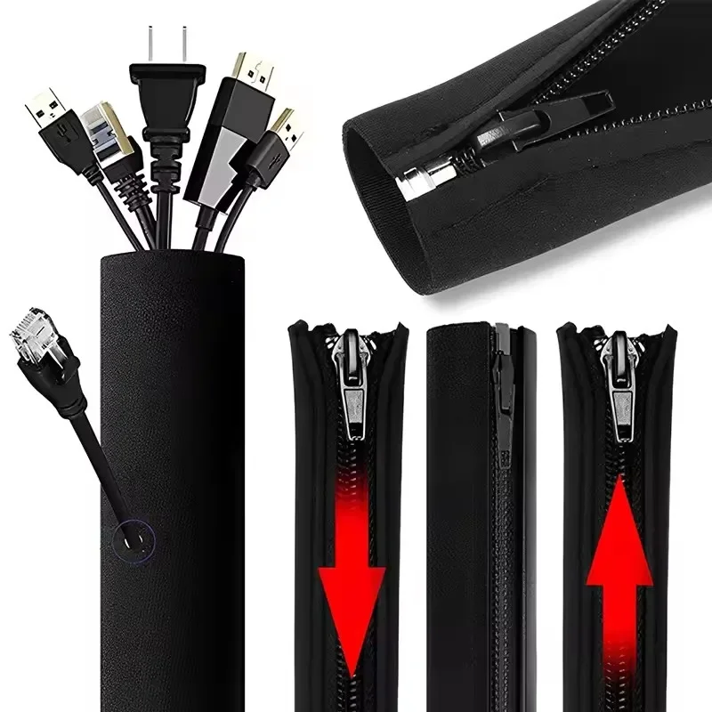 Cable Organizer - 3個入り/1個入り ケーブル整理用ジッパー付きワイヤーケーブル収納ケース。テレビやコンピューターの電源ケーブルを保護し、隠して収納できる。