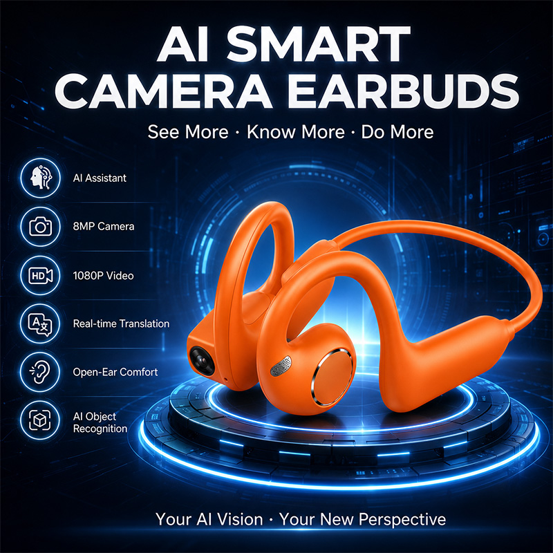 Headphones Wireless - 2026年新型スマートイヤホン ダイナミックサウンドエフェクト 音楽 ブルートゥース HD通話 800Wスマートカメラ