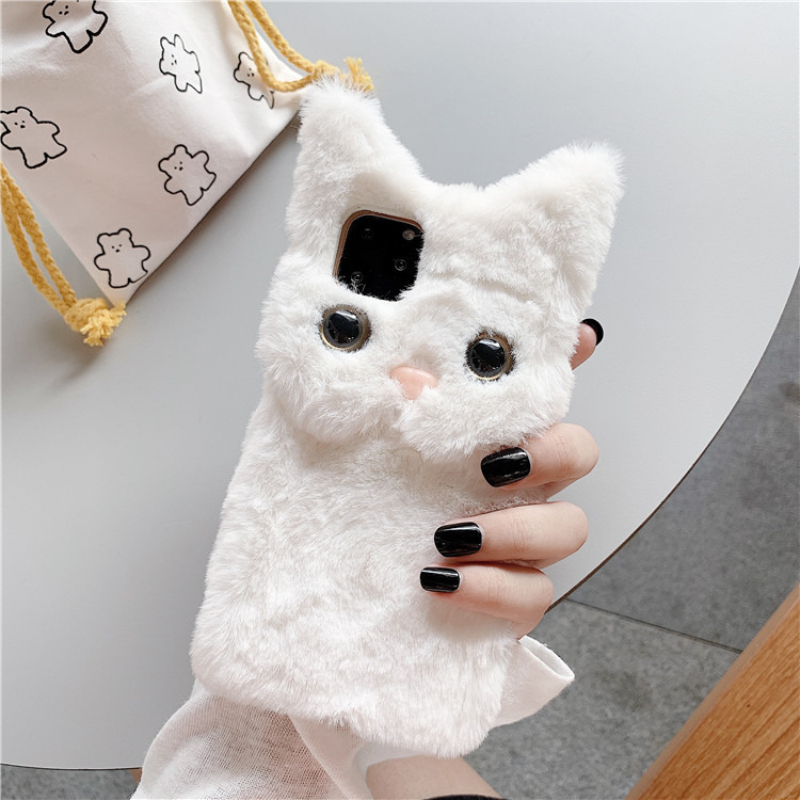 3Dキュートな漫画猫の毛皮のようなぬいぐるみ風スマホケース  - Usb Charger のレビューと価格