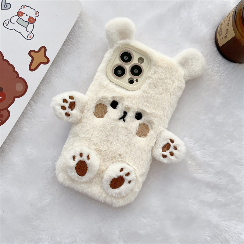 韓国の3D漫画風クマのふわふわぬいぐるみカップル携帯ケース  - Usb Charger のレビューと価格