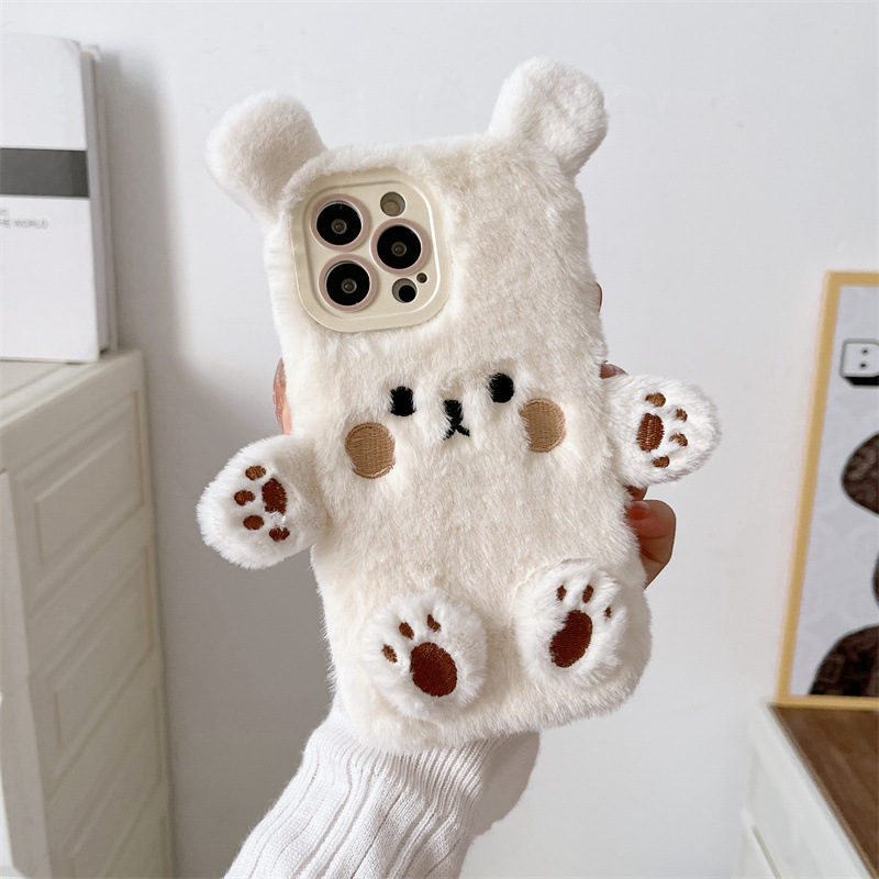 韓国の3D漫画風クマのふわふわぬいぐるみカップル携帯ケース  - Usb Charger のレビューと価格