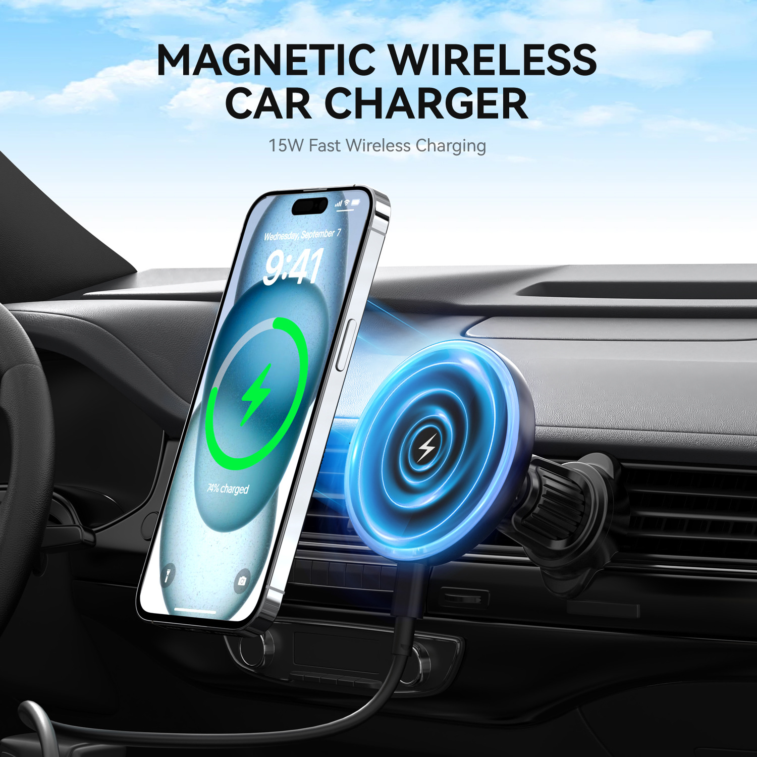 15W車載マグネット式ワイヤレス充電器カーナビ携帯電話ホルダ - Phone Holder のレビューと価格