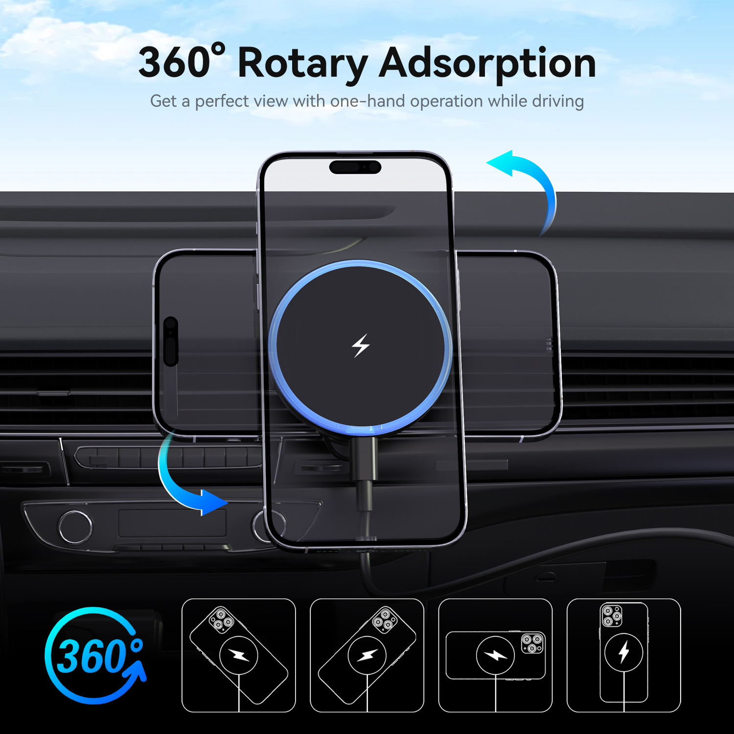 15W車載マグネット式ワイヤレス充電器カーナビ携帯電話ホルダ - Phone Holder のレビューと価格
