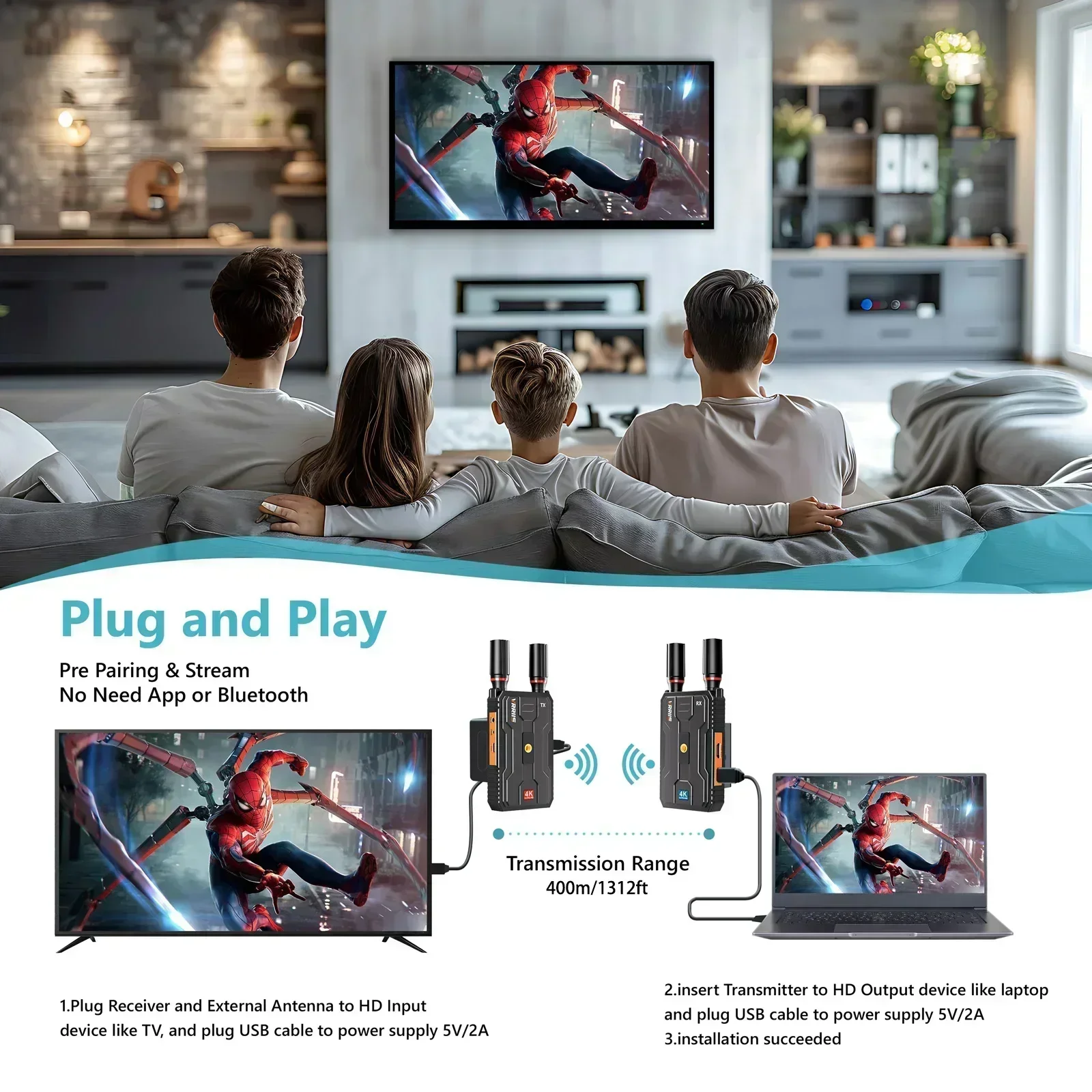 400 メートル 5G 4K ワイヤレスビデオトランスミッタ - Hdmi Adapter のレビューと価格