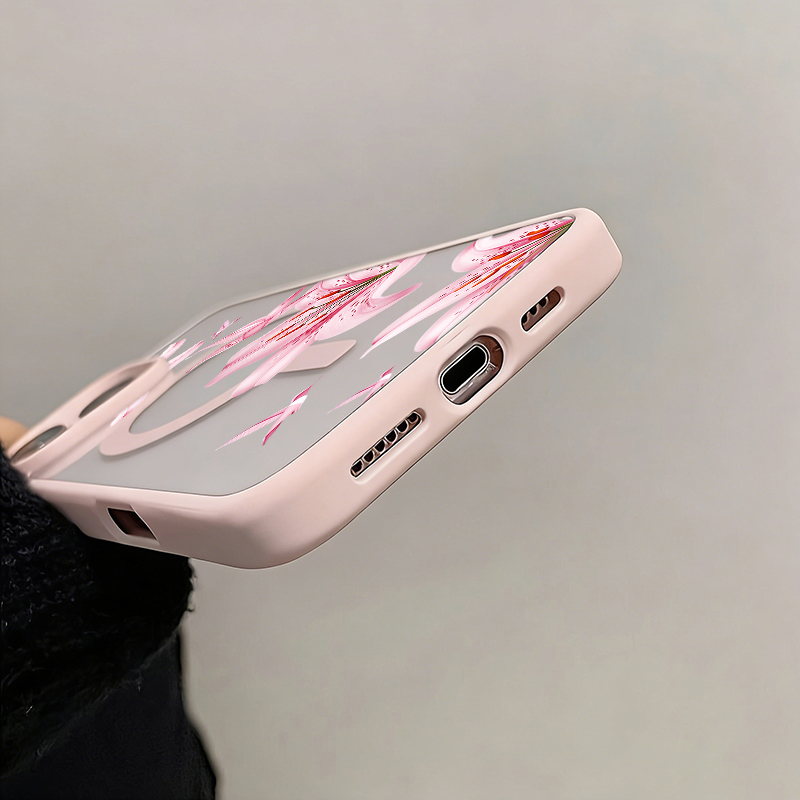 ピンクの花と鳥柄のマグネットケース iPhone 17 16 - Wireless Charger のレビューと価格
