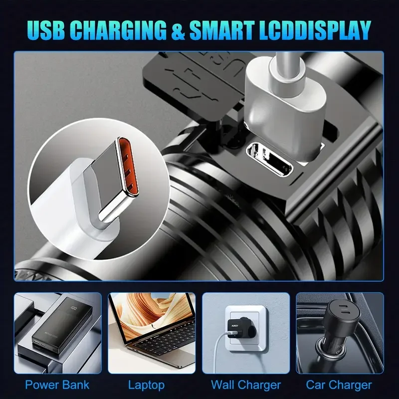 戦術的な LED 懐中電灯 2000LM USB 充電式防水 - Power Bank のレビューと価格